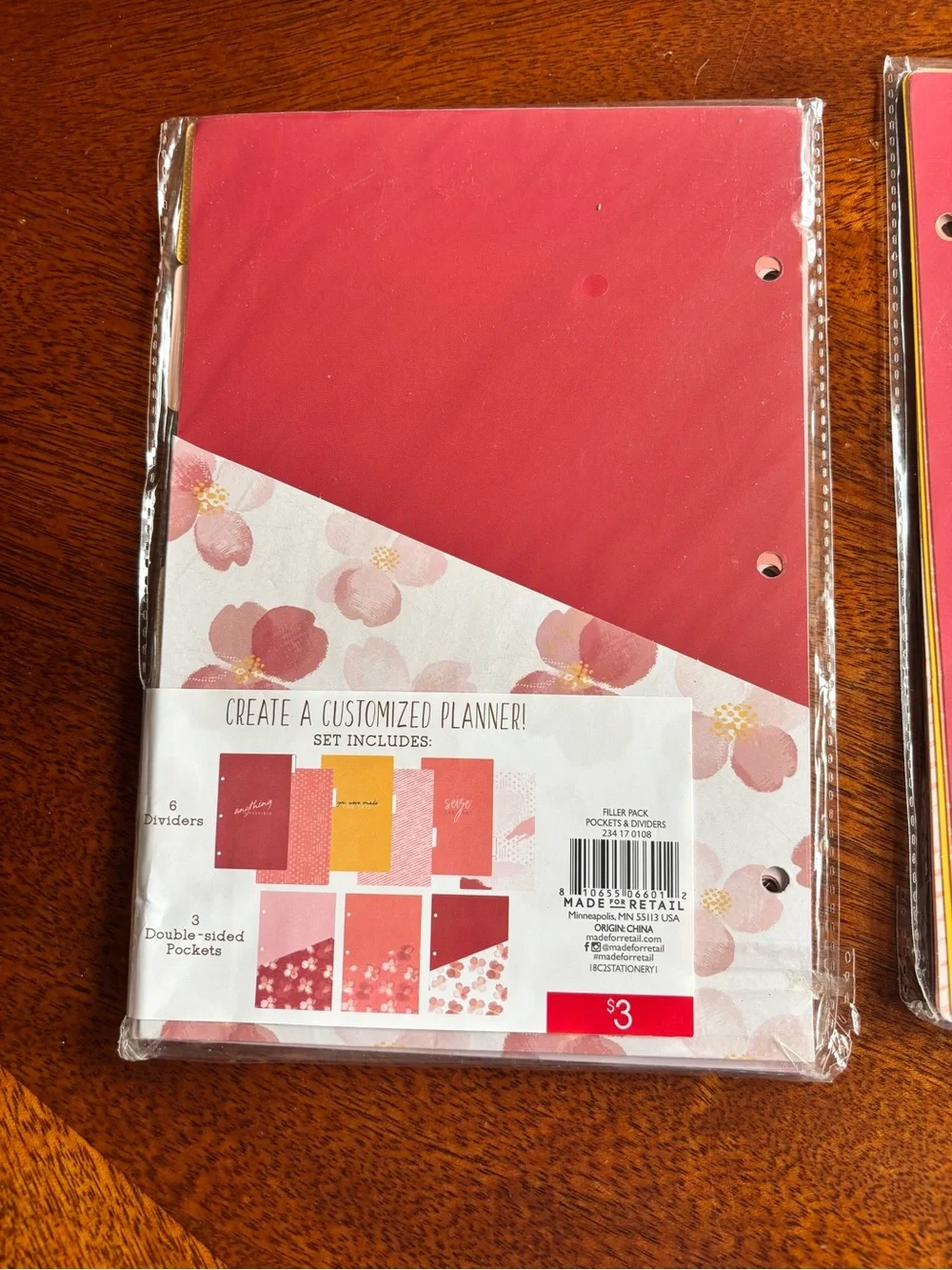 Pink Mini Planner Dividers & Pockets - Set of 2
